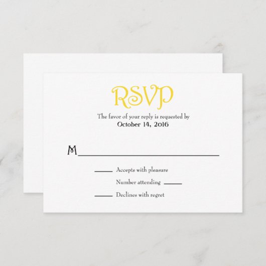Gele White Plain Simple Wedding RSVP-kaarten RSVP Kaartje (Voorkant / Achterkant)