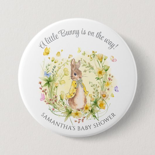 Gele Widflower Peter Rabbit Baby shower Favors Ronde Button 7,6 Cm (Voorkant)