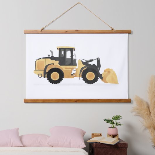 Gele wiellader constructie voertuigdecor hangend wandkleed (Slaapkamer)