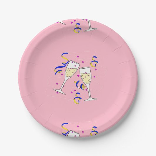 gele wijn op roze papieren bordje (Voorkant)