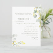 Gele Wildbloem & Salie Eucalyptus Bruiloft Kaart (Staand voorkant)