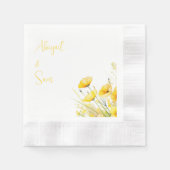 Gele Wildbloemen gepersonaliseerde bruiloft cockta Servet (Voorkant)
