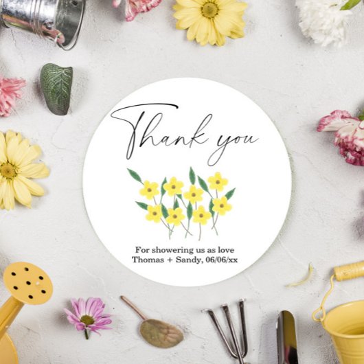 Gele Wildbloemen Hartelijk dank voor het Baby show Ronde Sticker