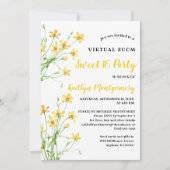 Gele Wildbloemen Virtual Sweet 16 Verjaardagsfeest Kaart (Voorkant)