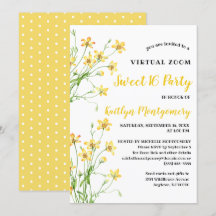 Gele Wildbloemen Virtual Sweet 16 Verjaardagsfeest