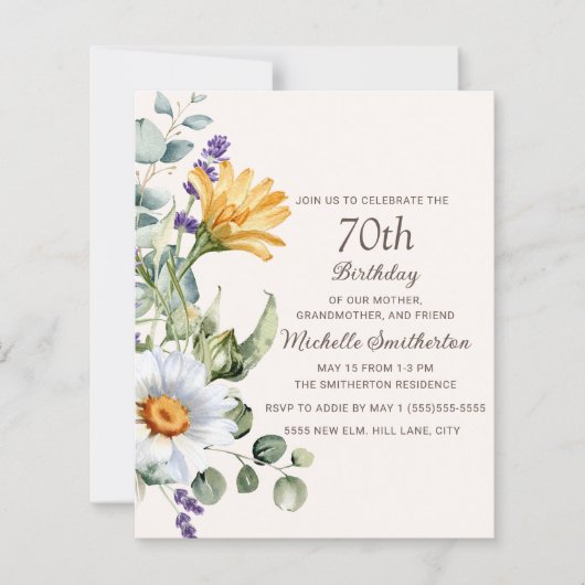 Gele Wildbloemen Witte Daisies 70e verjaardag (Voorkant)