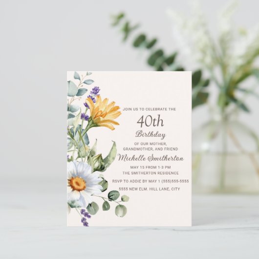 Gele Wildbloemen Witte margrieten 40e verjaardag (Staand voorkant)