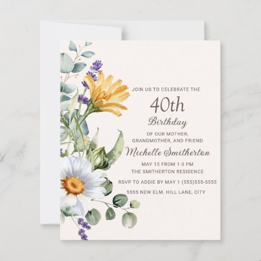 Gele Wildbloemen Witte margrieten 40e verjaardag (Voorkant)