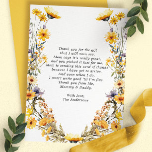 Gele Wilde Bloem Baby Shower Bedankkaart