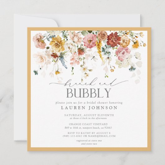 Gele wilde bloem Brunch en bubbelbaar Vrijgezellen Kaart (Voorkant)