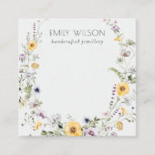 Gele wilde bloem met Sjabloon van de grote Ketting Vierkante Visitekaartje (Voorkant)