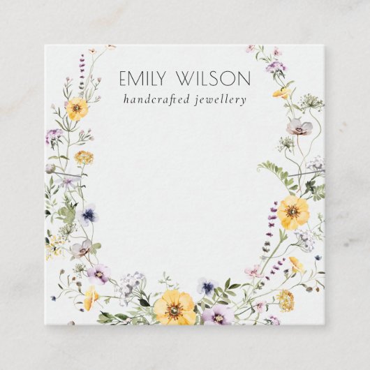 Gele wilde bloem met Sjabloon van de grote Ketting Vierkante Visitekaartje (Voorkant)