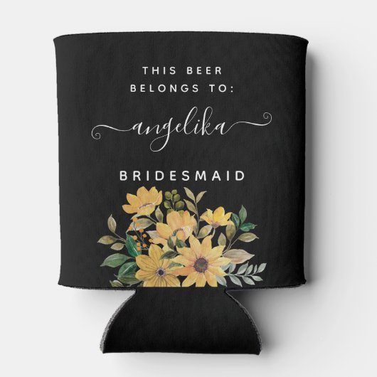 Gele Wilde Bloem Voorkant en Rug Aangepaste Wedden Blikjeskoeler (Achterkant)