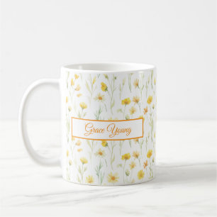 Gele Wilde Bloem Waterverf Naambanner Ontwerp Koffiemok