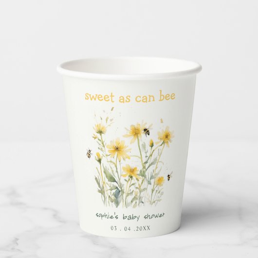 Gele wilde bloem zoet als bijenneutraal Baby showe Papieren Bekers (Achterkant)