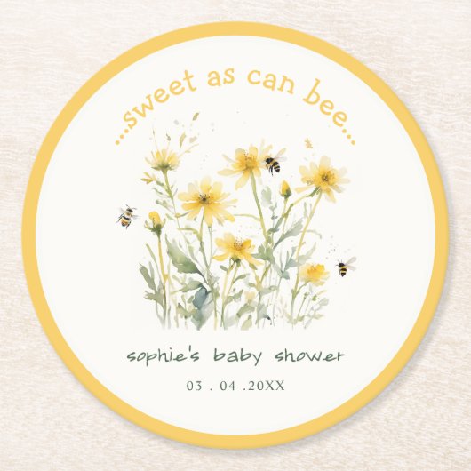 Gele wilde bloem zoet als bijenneutraal Baby showe Ronde Kartonnen Onderzetter (Voorkant)