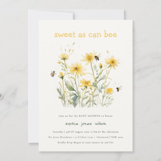 Gele wilde bloem zoet als kan Baby shower Kaart (Voorkant)