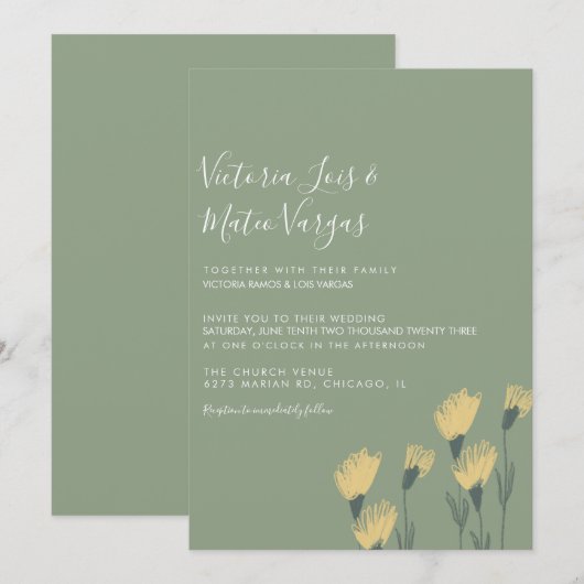 Gele Wilde Bloembloem Grieks huwelijk Kaart (Voorkant / Achterkant)