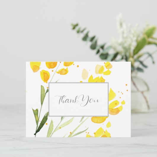 Gele wilde bloemen bedankkaart (Staand voorkant)