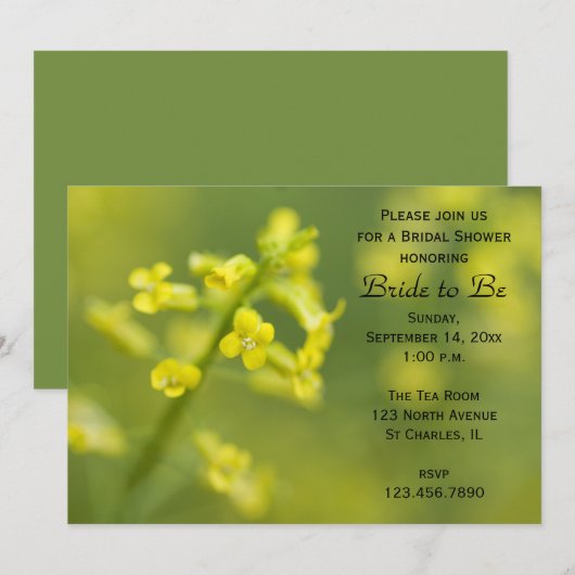 Gele wilde bloemen Bridal Shower Invitation Kaart (Voorkant / Achterkant)
