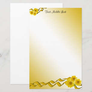 Gele wilde bloemen en Gele Grenzen Aangepast Briefpapier