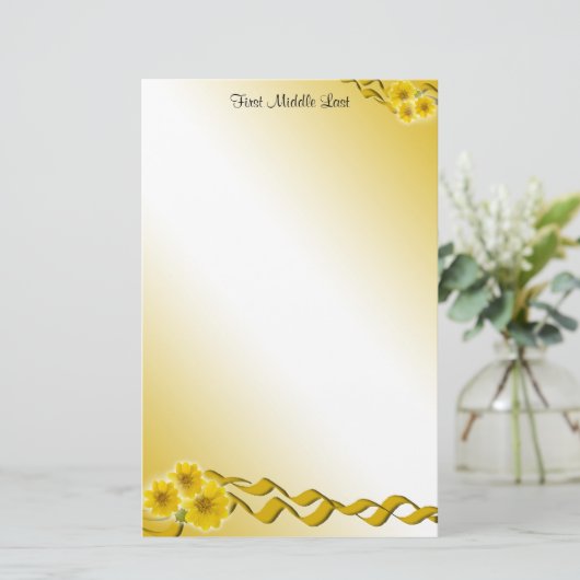 Gele wilde bloemen en konijnen briefpapier (Staand voorkant)