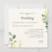 Gele wilde bloemen Eucalyptus Square bruiloft Kaart (Voorkant)