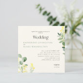 Gele wilde bloemen Eucalyptus Square Wedding III Kaart (Staand voorkant)