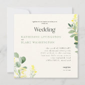 Gele wilde bloemen Eucalyptus Square Wedding III Kaart (Voorkant)