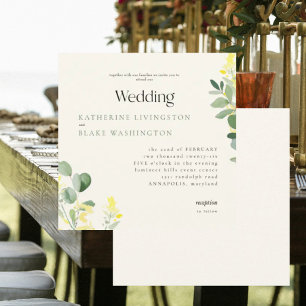 Gele wilde bloemen Eucalyptus vierkant trouwfeest Kaart