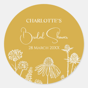 Gele wilde bloemen geschetst bloemmotief  ronde sticker