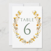 Gele wilde bloemen krans bruiloft tabel nummers kaart (Voorkant)