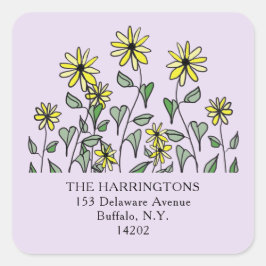 Gele wilde bloemen lavendel bloem adreslabel vierkante sticker