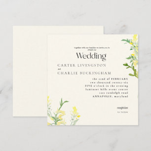 Gele Wilde Bloemen Monogram II Vierkant Trouwen Kaart