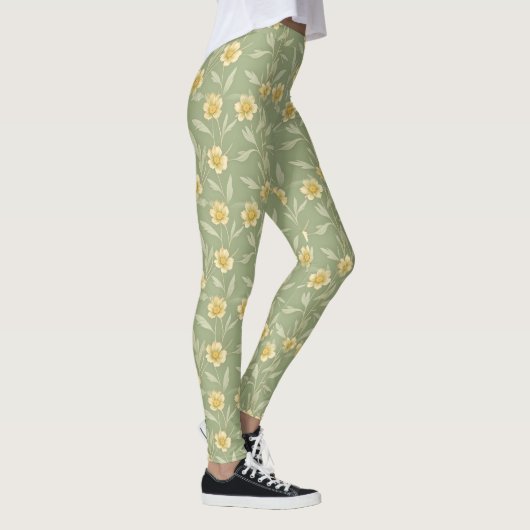 Gele wilde bloemen op groene Leggings (Rechts)