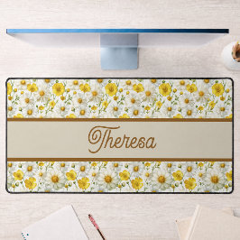 Gele Wilde Bloemen Patroon Monogram Naam Bureaumat