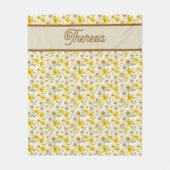 Gele Wilde Bloemen Patroon Monogram Naam Fleece Deken (Voorkant)