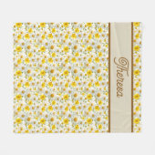 Gele Wilde Bloemen Patroon Monogram Naam Fleece Deken (Voorkant (Horizontaal))