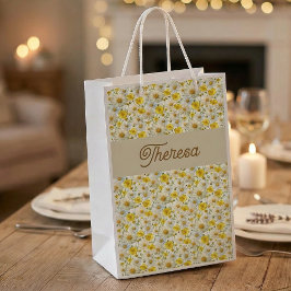Gele Wilde Bloemen Patroon Monogram Naam Klein Cadeauzakje