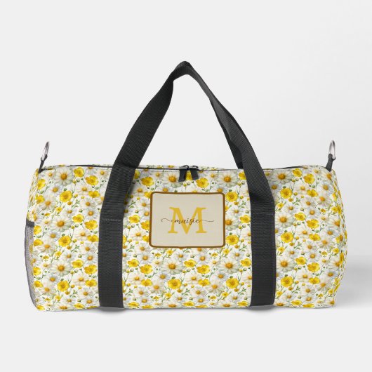 Gele wilde bloemen patroon monogram naam plunjezak (Achterkant)