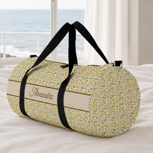 Gele Wilde Bloemen Patroon Monogram Naam Plunjezak
