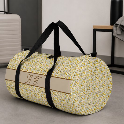 Gele wilde bloemen patroon monogram naam plunjezak