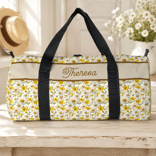 Gele Wilde Bloemen Patroon Monogram Naam Plunjezak