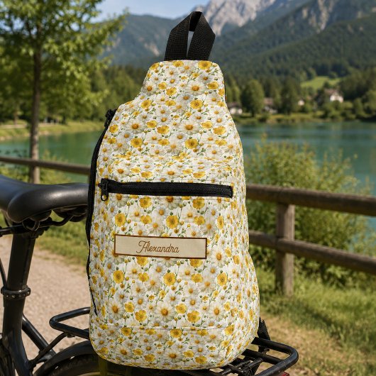 Gele Wilde Bloemen Patroon Monogram Naam Sling Bag