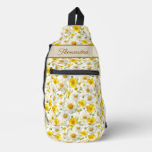 Gele Wilde Bloemen Patroon Monogram Naam Sling Bag (Voorkant)