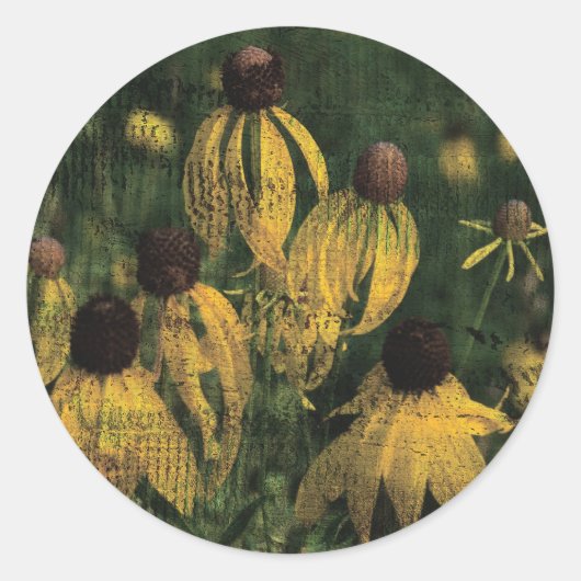 Gele wilde bloemen ronde sticker (Voorkant)