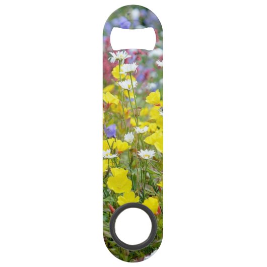 Gele wilde bloemen speed flessenopener (Achterkant)