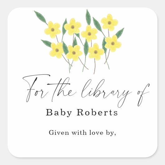 Gele wilde bloemen - voor de bibliotheek van vierkante sticker (Voorkant)