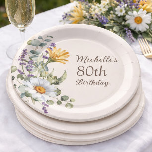 Gele Wilde Bloemen Witte Madeliefjes 80ste Verjaar Papieren Bordje
