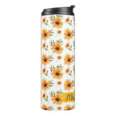 Gele Wilde Zonnebloem Groen Naam Gepersonaliseerd Thermosbeker (Gedraaid links)